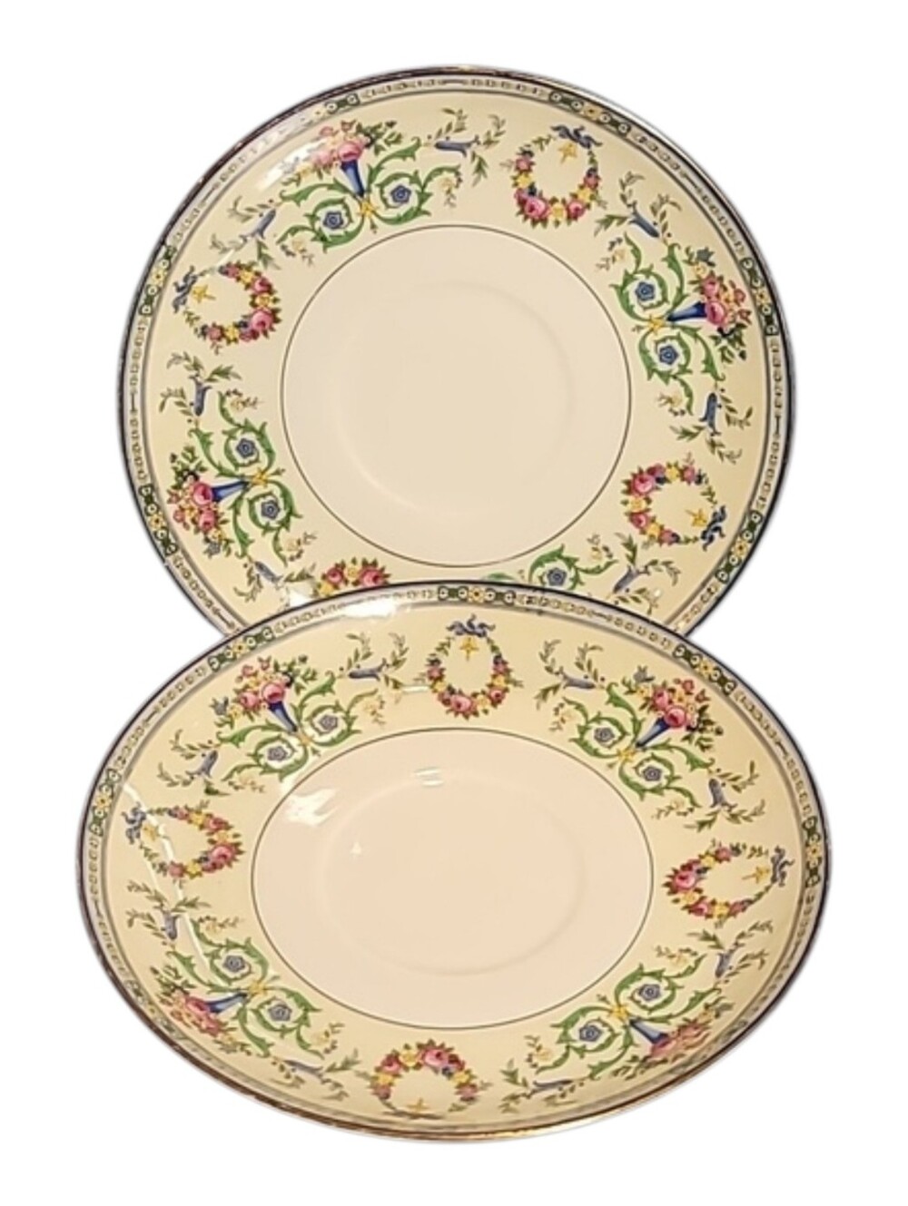 Saucers (2) 6" dia floral bouquet sprays RARE Made in Slovakia Union Ceramique